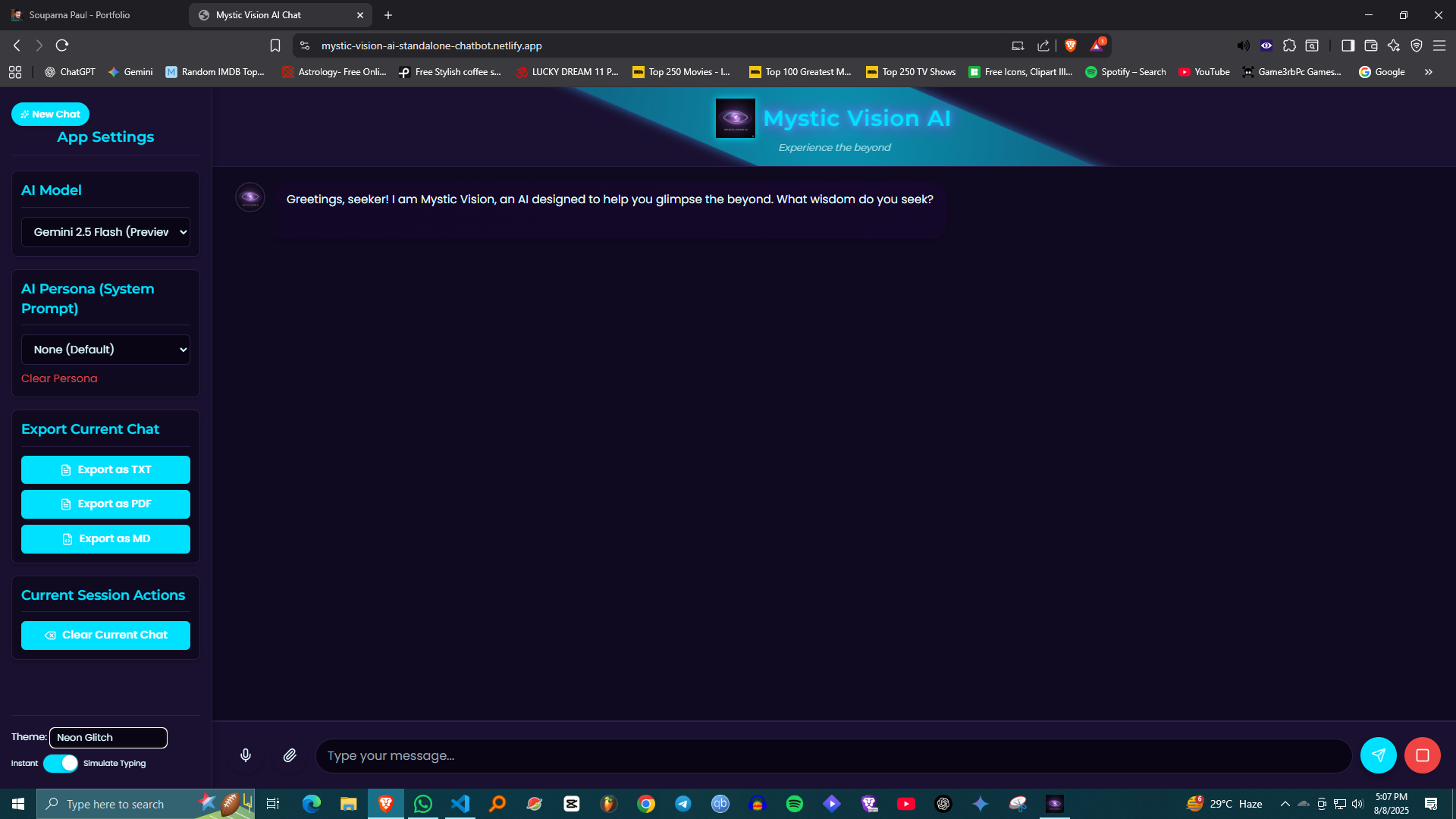 Mystic Vision AI Chatbot