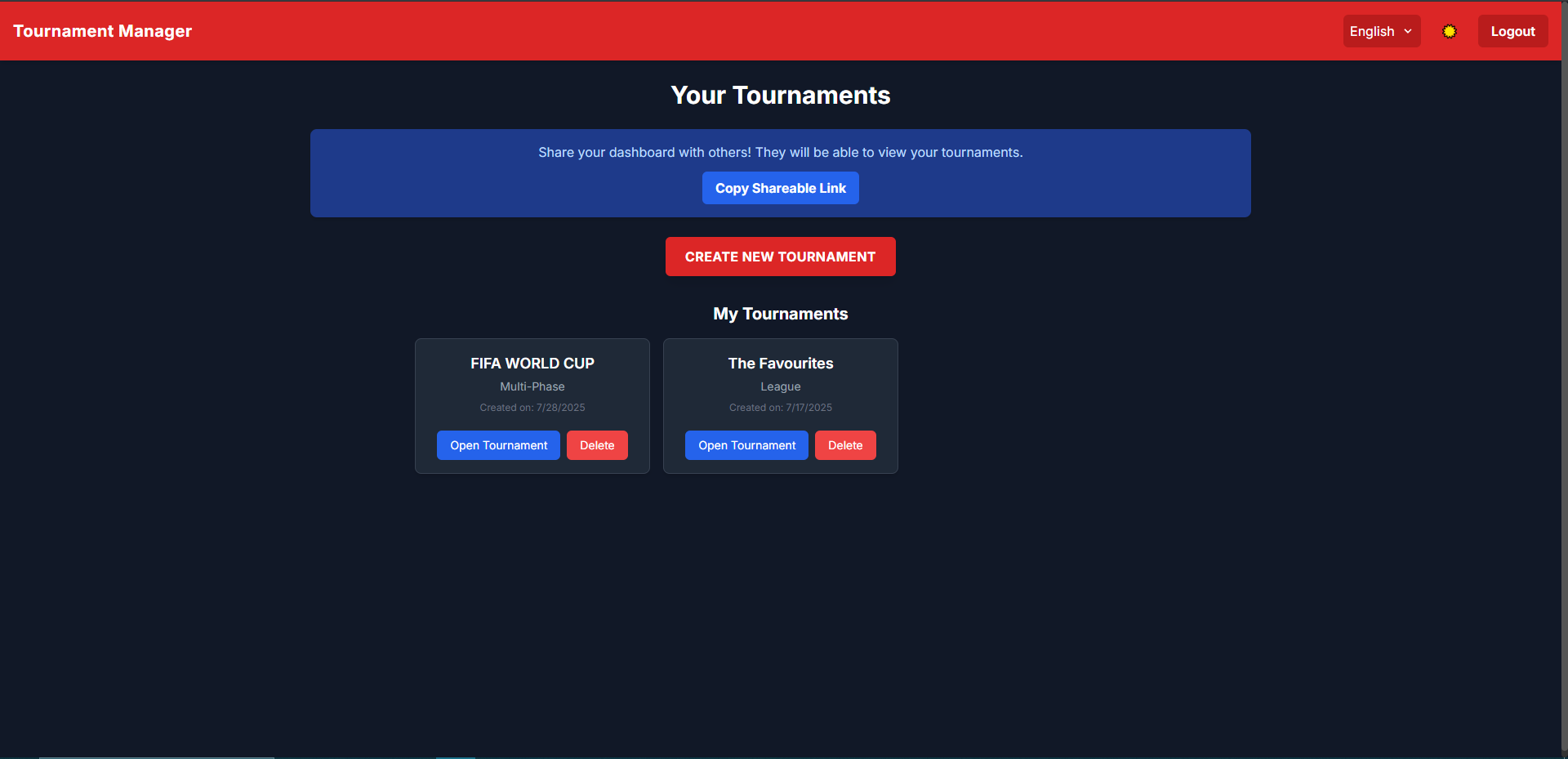 Tournament Manager Web App